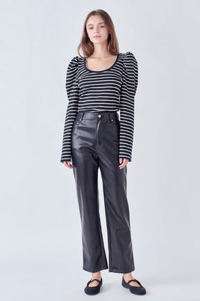 ENGLISH FACTORY - Classic Stripe Puff Sleeve Tee - TOPS available at Objectrare