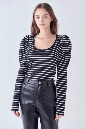 ENGLISH FACTORY - Classic Stripe Puff Sleeve Tee - TOPS available at Objectrare
