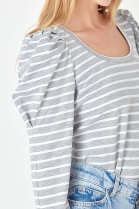 ENGLISH FACTORY - Classic Stripe Puff Sleeve Tee - TOPS available at Objectrare
