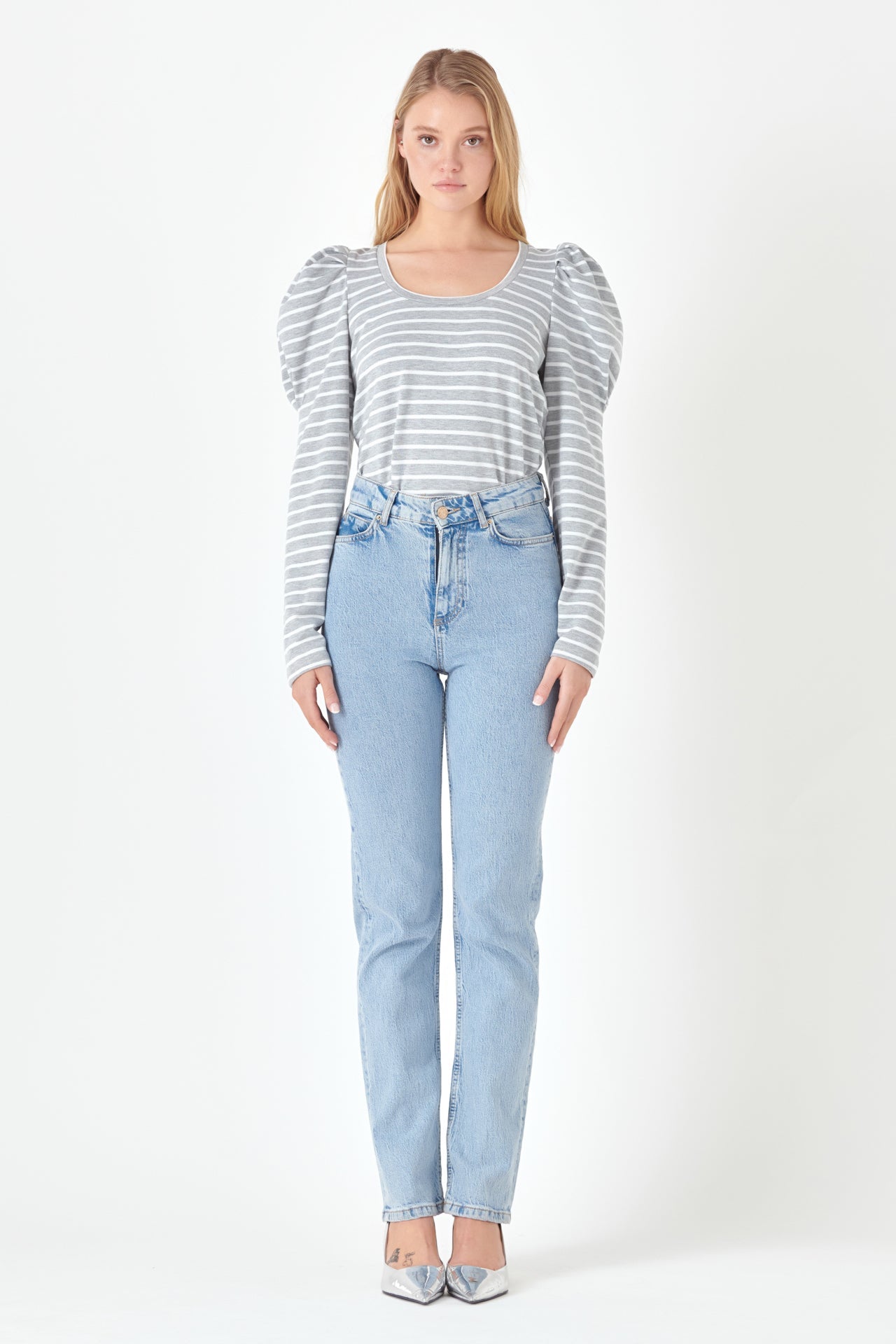 ENGLISH FACTORY - Classic Stripe Puff Sleeve Tee - TOPS available at Objectrare