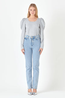 ENGLISH FACTORY - Classic Stripe Puff Sleeve Tee - TOPS available at Objectrare