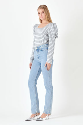 ENGLISH FACTORY - Classic Stripe Puff Sleeve Tee - TOPS available at Objectrare