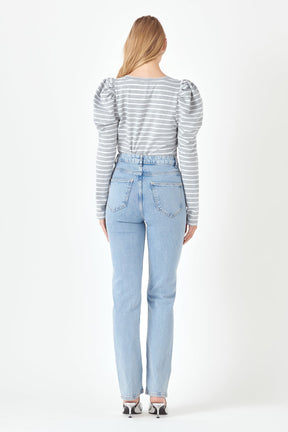 ENGLISH FACTORY - Classic Stripe Puff Sleeve Tee - TOPS available at Objectrare