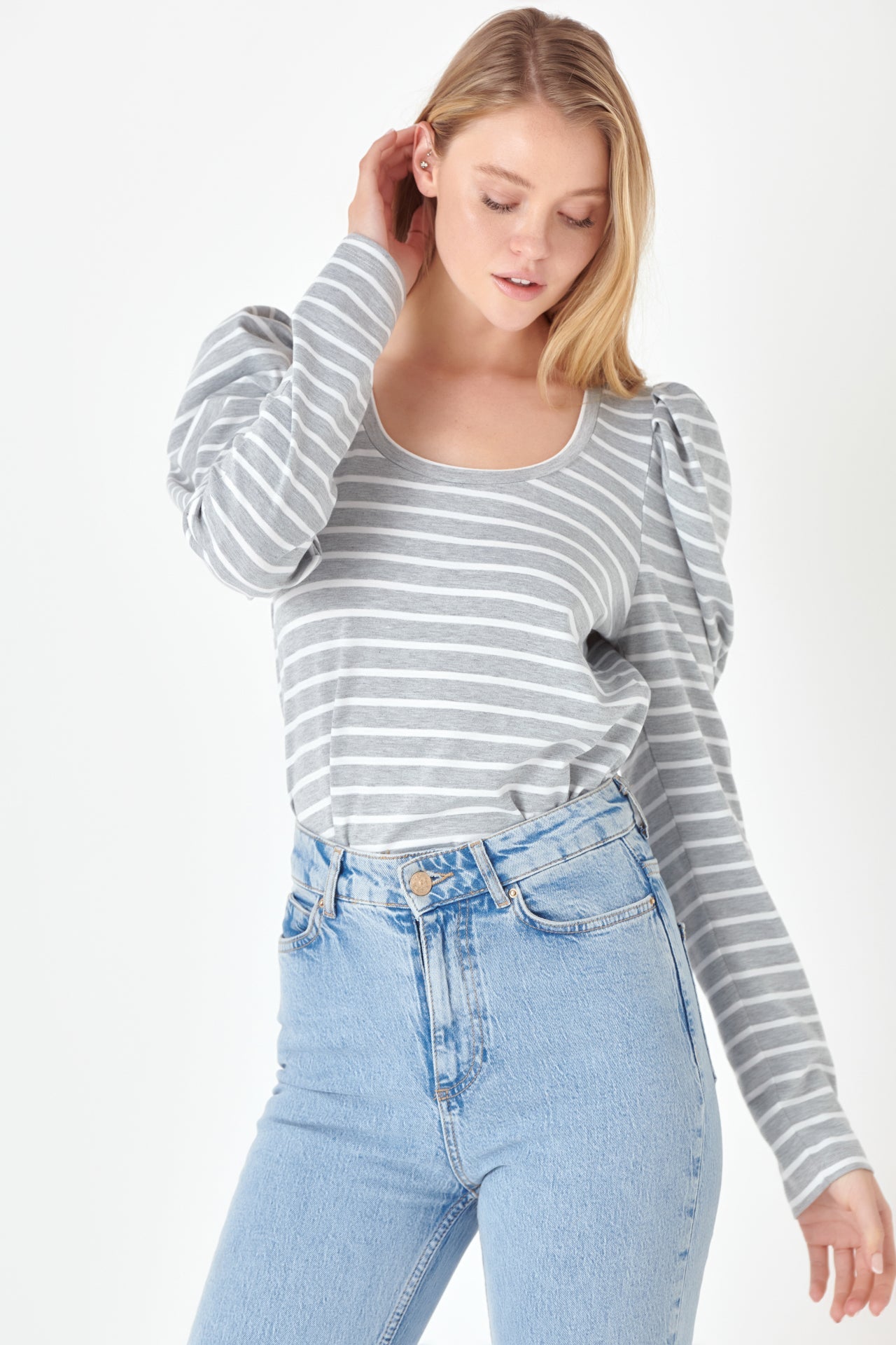ENGLISH FACTORY - Classic Stripe Puff Sleeve Tee - TOPS available at Objectrare