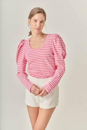 ENGLISH FACTORY - Classic Stripe Puff Sleeve Tee - TOPS available at Objectrare