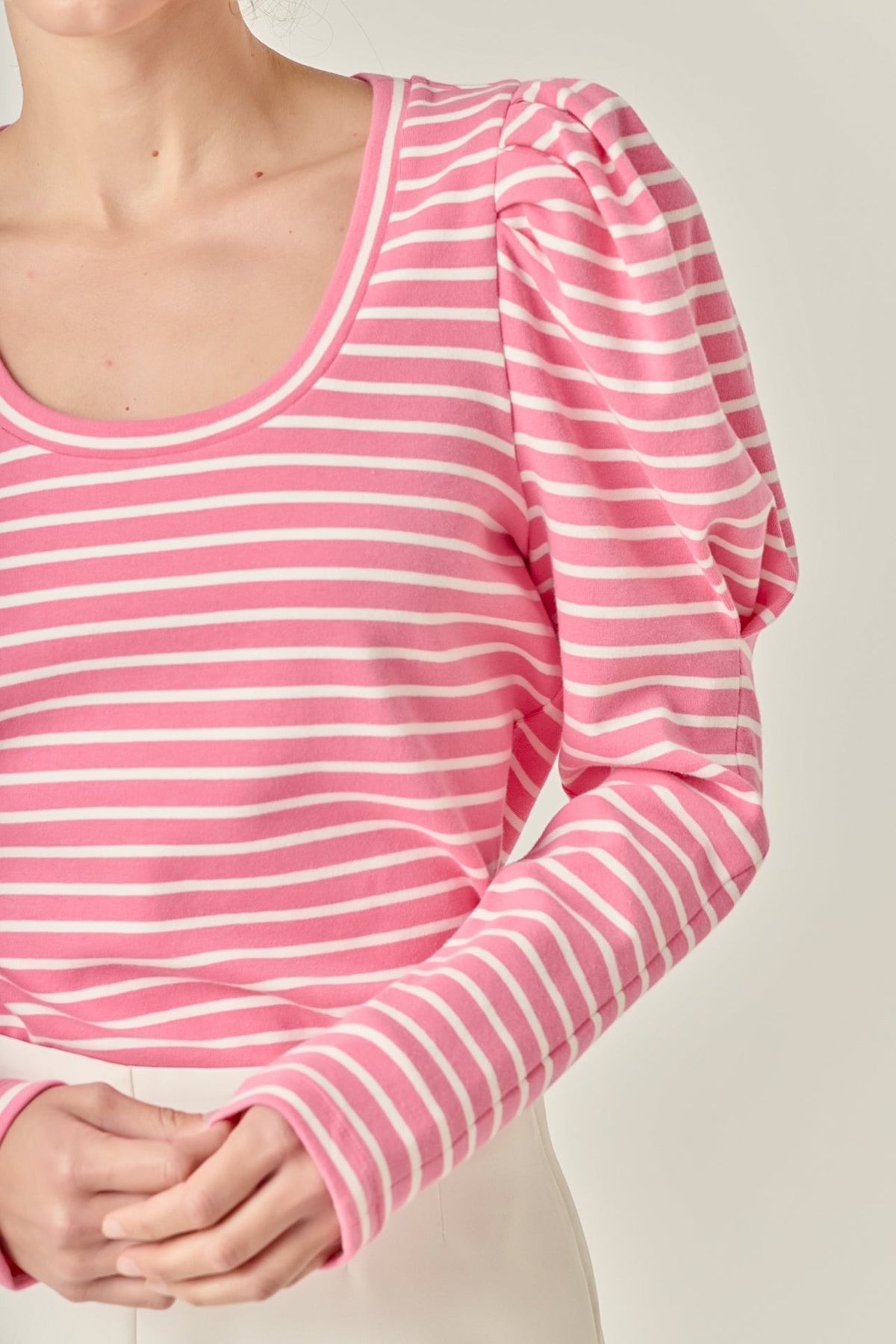 Puff Sleeve Striped Knit Top