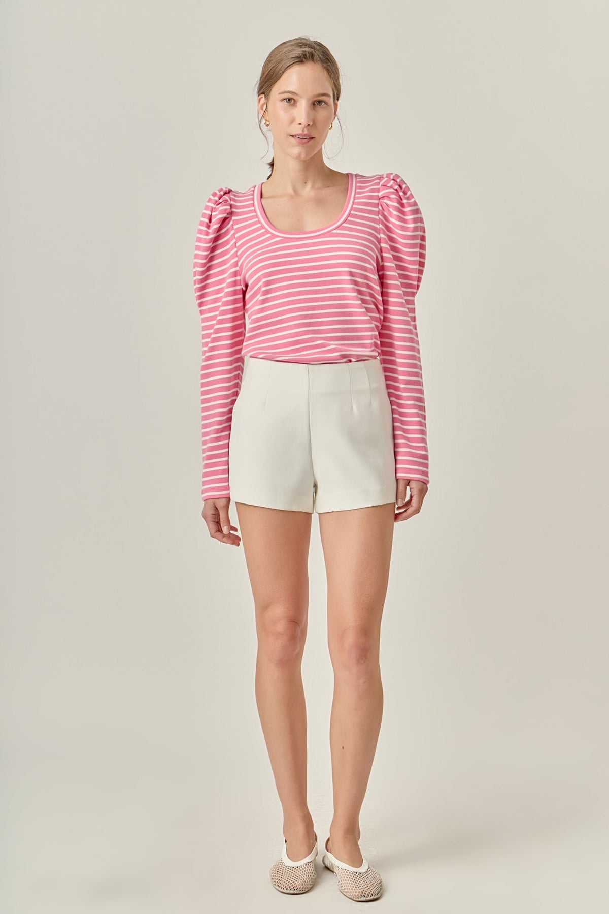ENGLISH FACTORY - Puff Sleeve Striped Knit Top - TOPS available at Objectrare