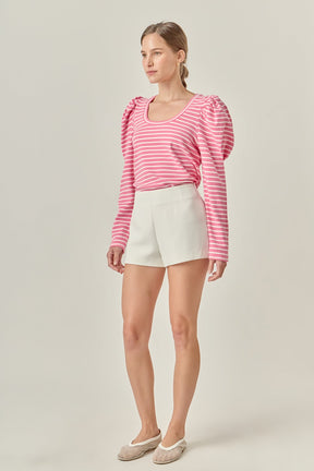 Puff Sleeve Striped Knit Top