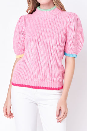 ENGLISH FACTORY - Color Contrast Puff Sleeve Sweater - SWEATERS & KNITS available at Objectrare