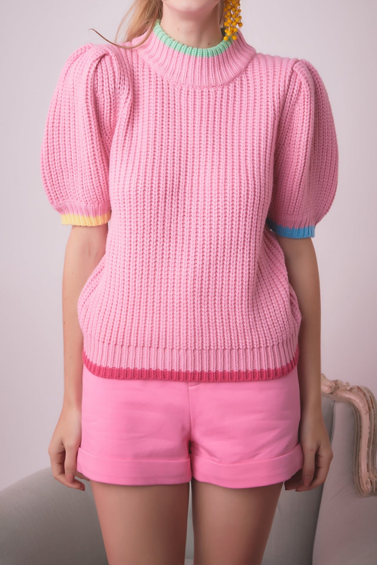 ENGLISH FACTORY - English Factory - Color Contrast Puff Sleeve Sweater - SWEATERS & KNITS available at Objectrare