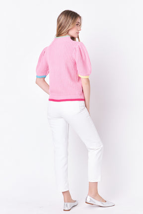 ENGLISH FACTORY - Color Contrast Puff Sleeve Sweater - SWEATERS & KNITS available at Objectrare