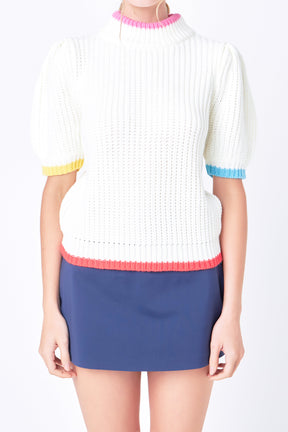 ENGLISH FACTORY - Color Contrast Puff Sleeve Sweater - SWEATERS & KNITS available at Objectrare