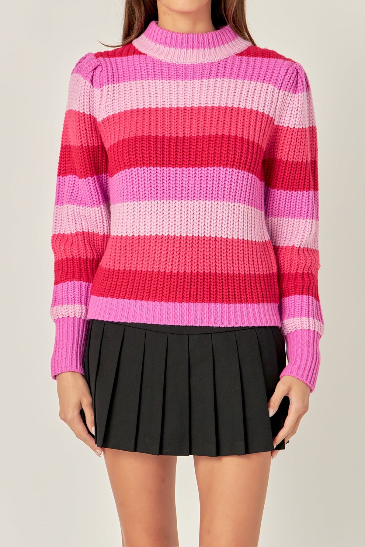 ENGLISH FACTORY - Stripe Mockneck Long Sleeve Sweater - SWEATERS & KNITS available at Objectrare