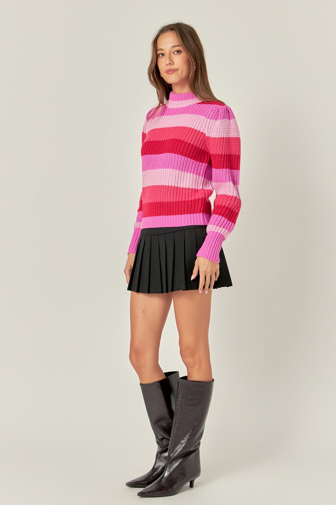 ENGLISH FACTORY - Stripe Mockneck Long Sleeve Sweater - SWEATERS & KNITS available at Objectrare