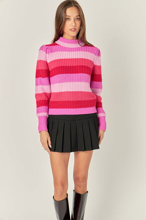 ENGLISH FACTORY - Stripe Mockneck Long Sleeve Sweater - SWEATERS & KNITS available at Objectrare