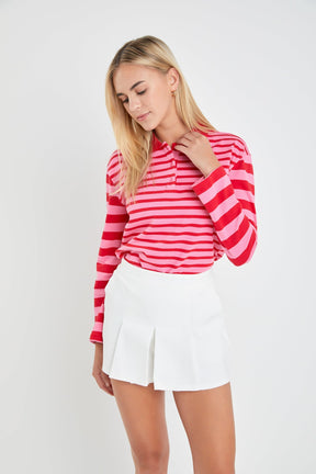 ENGLISH FACTORY - English Factory - Stripe Long Sleeve Collared Knit Top - TOPS available at Objectrare