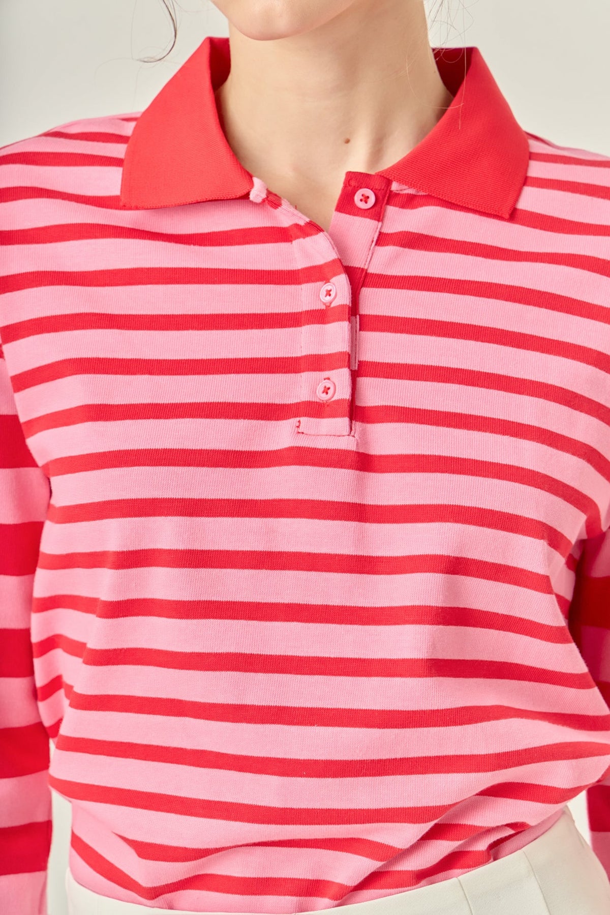 Stripe Long Sleeve Collared Knit Top