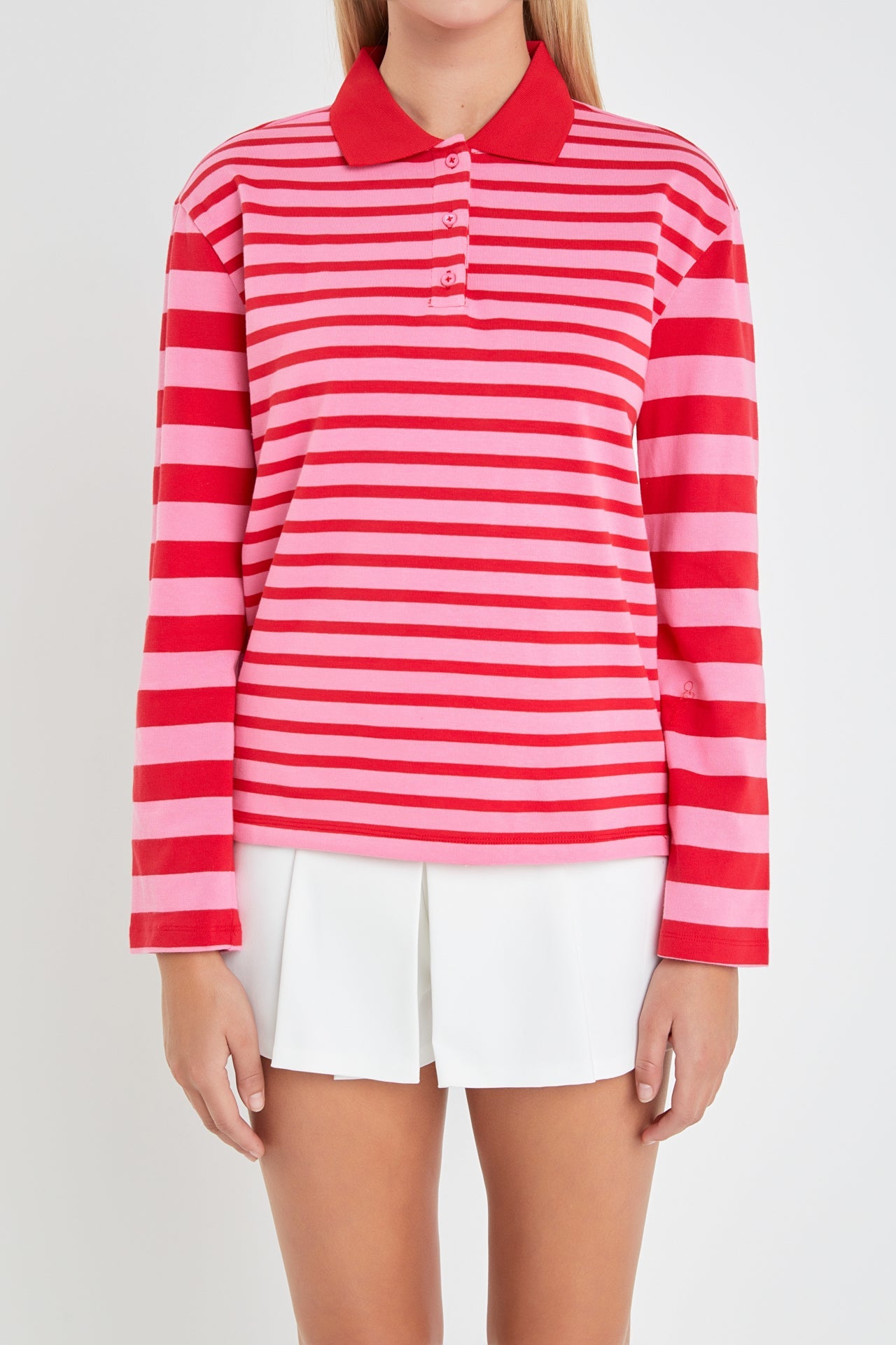 ENGLISH FACTORY - English Factory - Stripe Long Sleeve Collared Knit Top - TOPS available at Objectrare