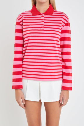 ENGLISH FACTORY - English Factory - Stripe Long Sleeve Collared Knit Top - TOPS available at Objectrare