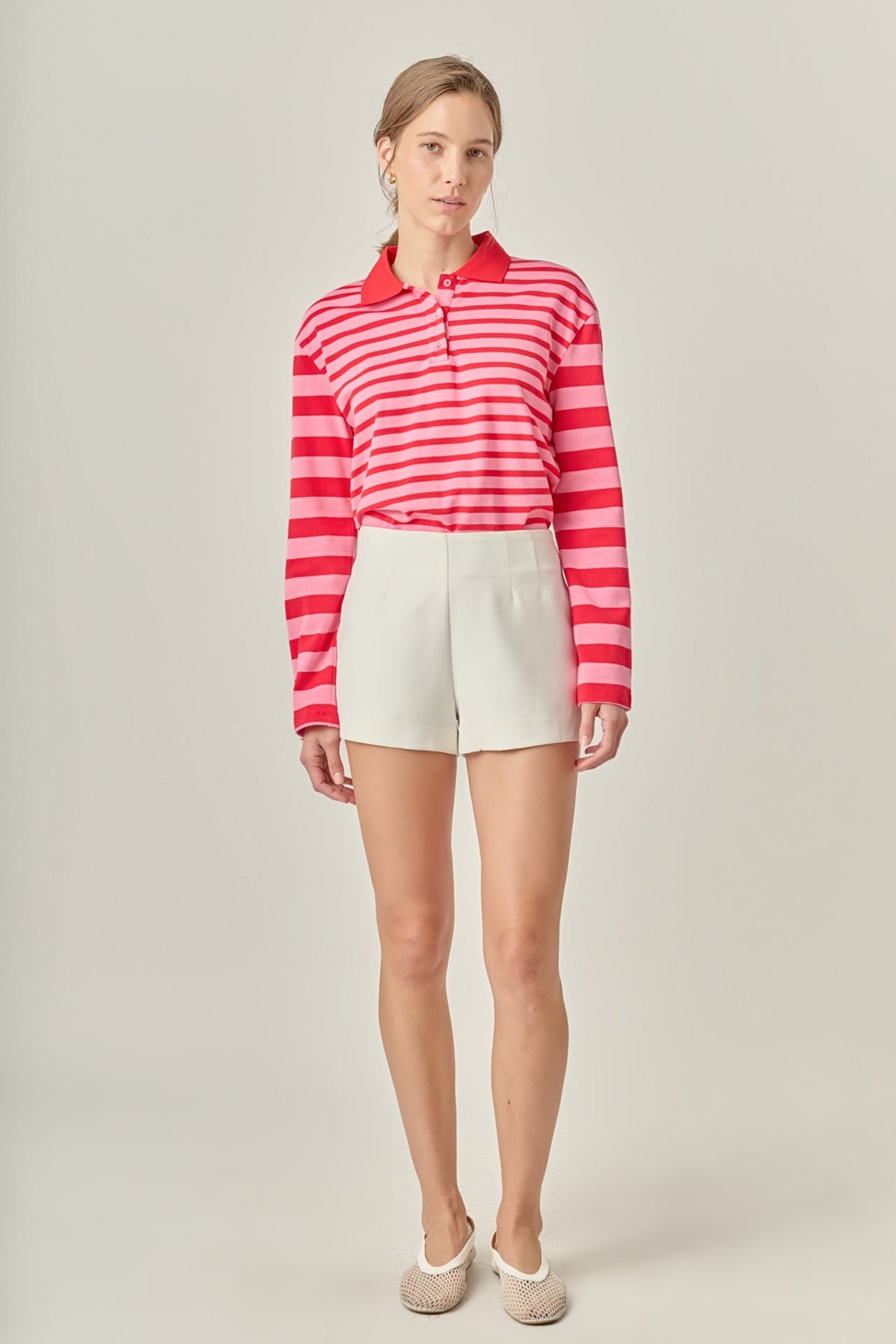 Stripe Long Sleeve Collared Knit Top
