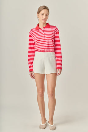 Stripe Long Sleeve Collared Knit Top