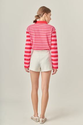 ENGLISH FACTORY - Stripe Long Sleeve Collared Knit Top - T-SHIRTS available at Objectrare
