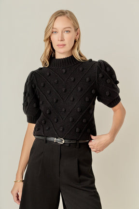 ENGLISH FACTORY - Pom Pom Puff Sleeve Sweater - SWEATERS & KNITS available at Objectrare