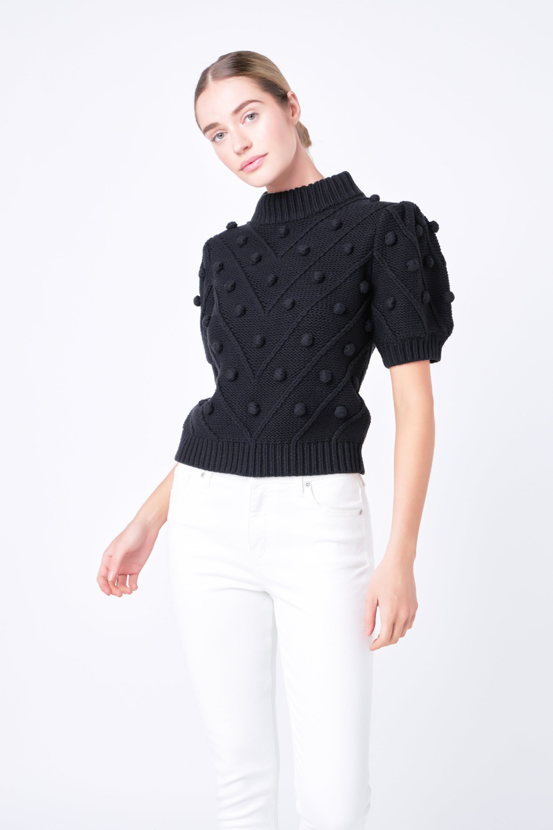 Pom Pom Puff Sleeve Sweater