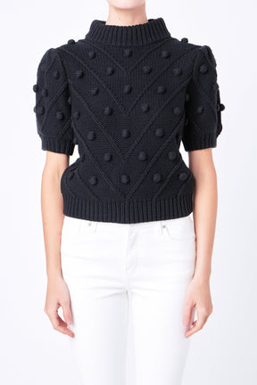 English Factory - Pom Pom Puff Sleeve Sweater