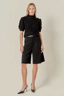 ENGLISH FACTORY - Pom Pom Puff Sleeve Sweater - SWEATERS & KNITS available at Objectrare