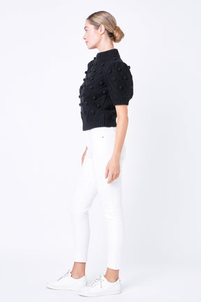 Pom Pom Puff Sleeve Sweater