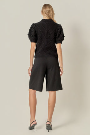 ENGLISH FACTORY - Pom Pom Puff Sleeve Sweater - SWEATERS & KNITS available at Objectrare