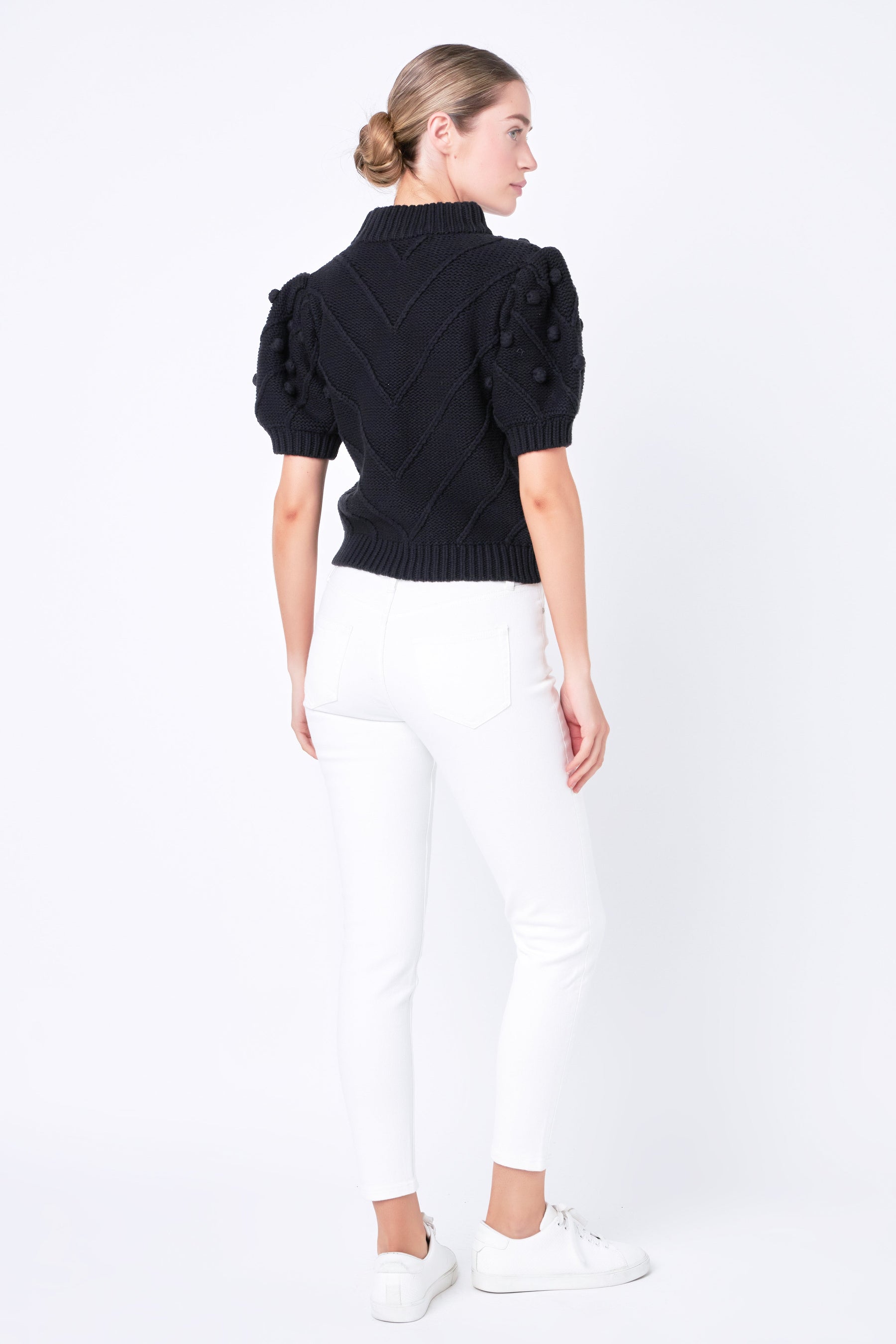 Pom Pom Puff Sleeve Sweater