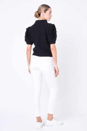 Pom Pom Puff Sleeve Sweater