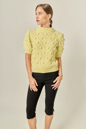 ENGLISH FACTORY - Pom Pom Puff Sleeve Sweater - SWEATERS & KNITS available at Objectrare