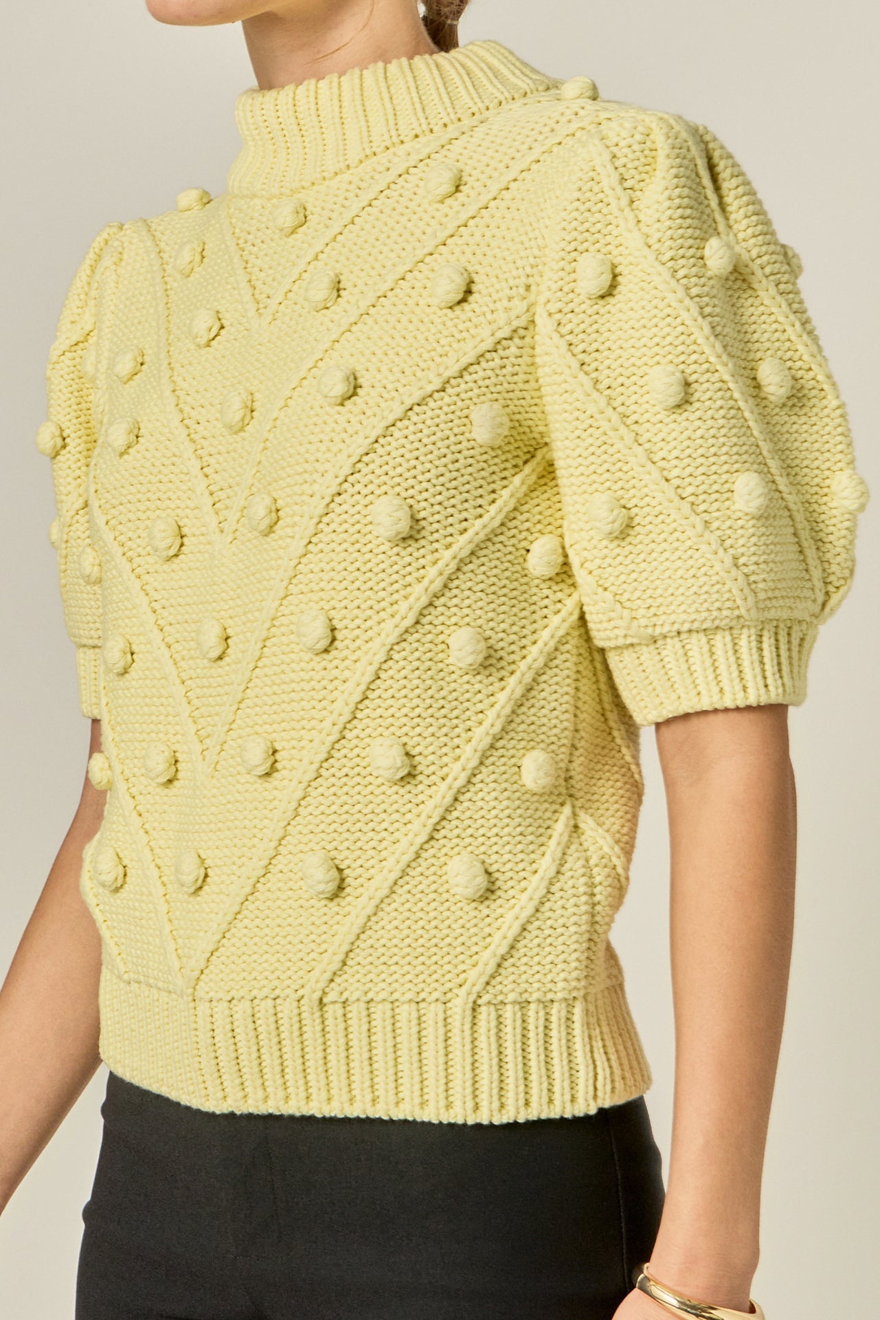 ENGLISH FACTORY - Pom Pom Puff Sleeve Sweater - SWEATERS & KNITS available at Objectrare