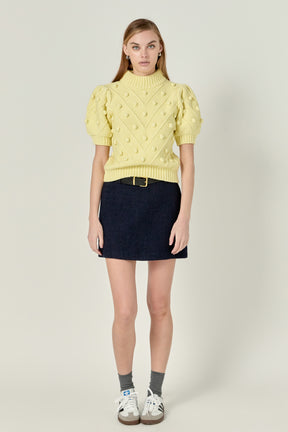 ENGLISH FACTORY - Pom Pom Puff Sleeve Sweater - SWEATERS & KNITS available at Objectrare