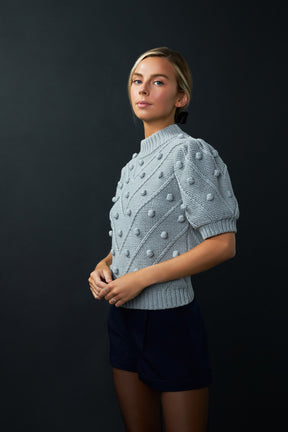 Pom Pom Puff Sleeve Sweater