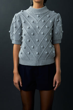 ENGLISH FACTORY - Pom Pom Puff Sleeve Sweater - SWEATERS & KNITS available at Objectrare
