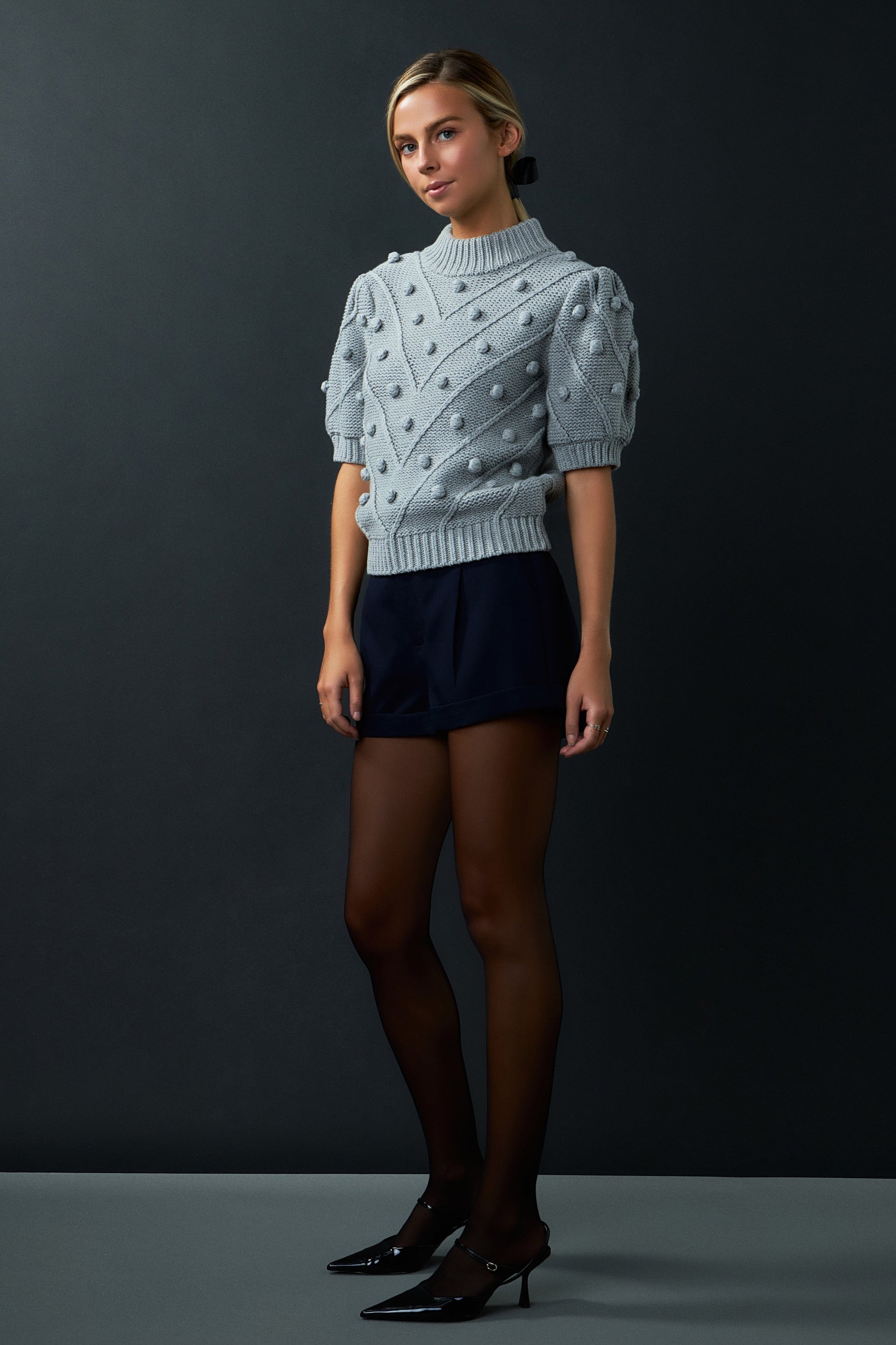 English Factory - Pom Pom Puff Sleeve Sweater