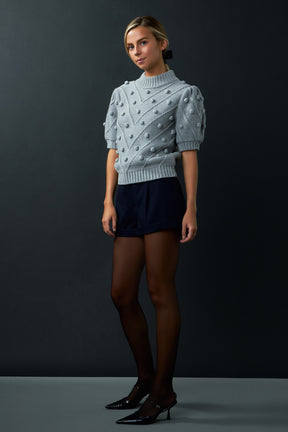 Pom Pom Puff Sleeve Sweater
