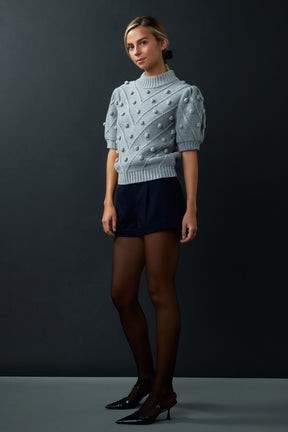 Pom Pom Puff Sleeve Sweater