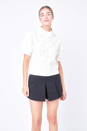 ENGLISH FACTORY - Pom Pom Puff Sleeve Sweater - SWEATERS & KNITS available at Objectrare