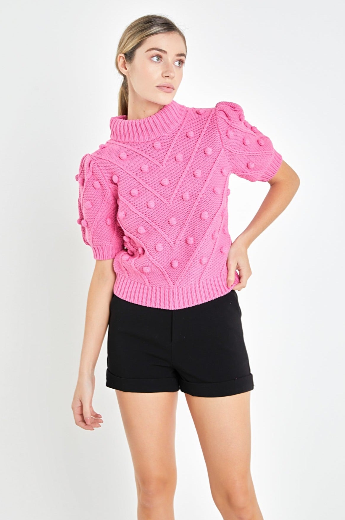 ENGLISH FACTORY - Pom Pom Puff Sleeve Sweater - SWEATERS & KNITS available at Objectrare