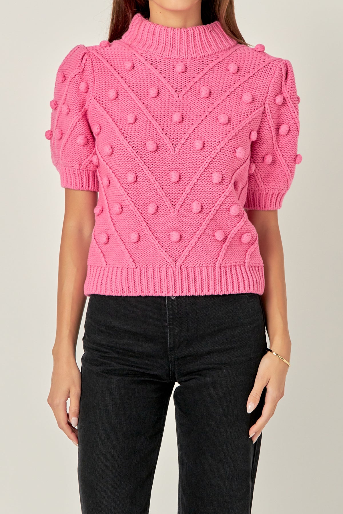 ENGLISH FACTORY - Pom Pom Puff Sleeve Sweater - SWEATERS & KNITS available at Objectrare