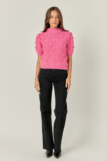 ENGLISH FACTORY - Pom Pom Puff Sleeve Sweater - SWEATERS & KNITS available at Objectrare