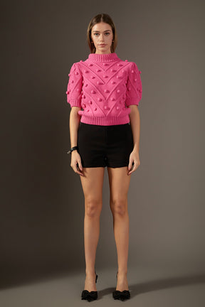ENGLISH FACTORY - Pom Pom Puff Sleeve Sweater - SWEATERS & KNITS available at Objectrare