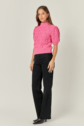 ENGLISH FACTORY - Pom Pom Puff Sleeve Sweater - SWEATERS & KNITS available at Objectrare