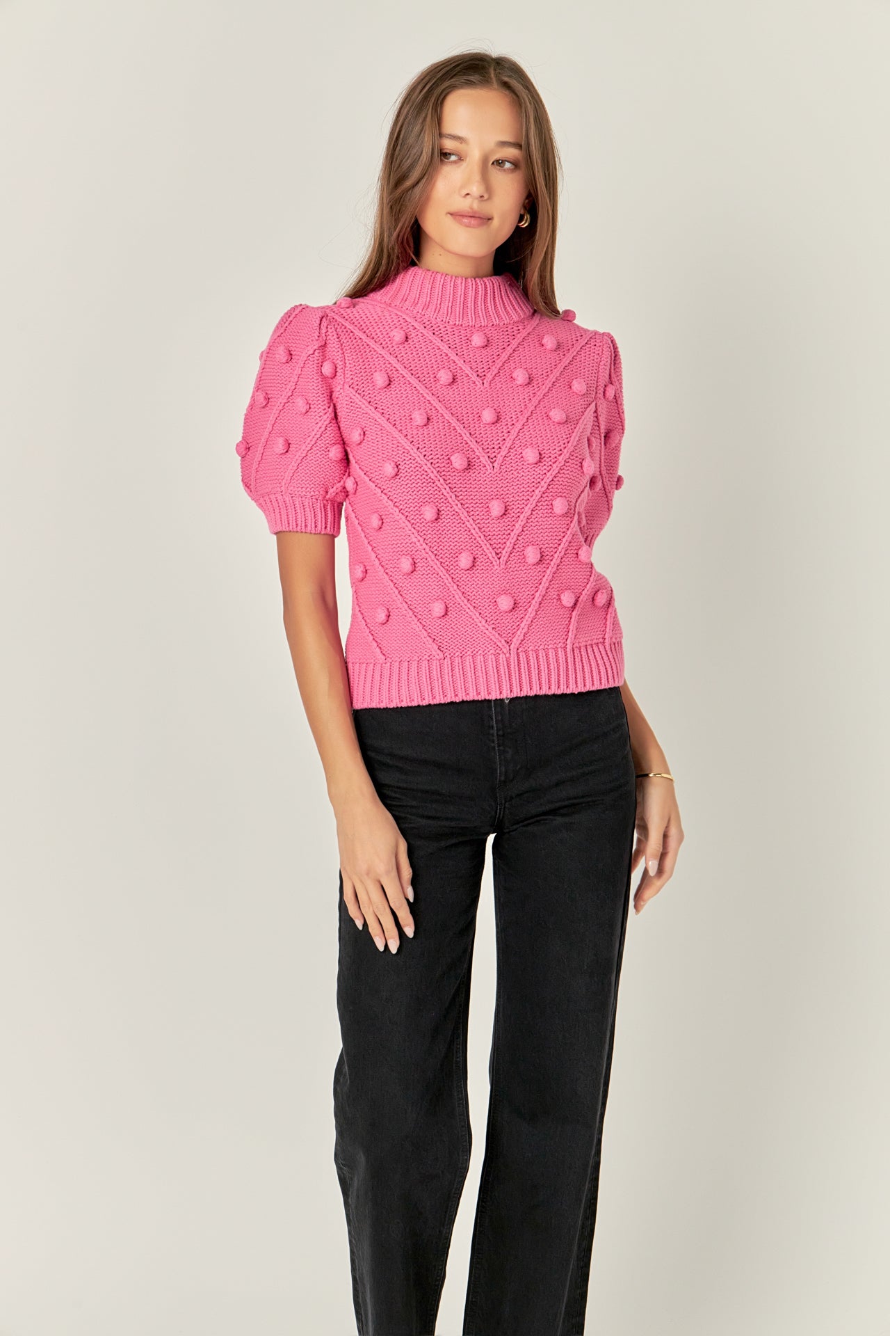 ENGLISH FACTORY - Pom Pom Puff Sleeve Sweater - SWEATERS & KNITS available at Objectrare