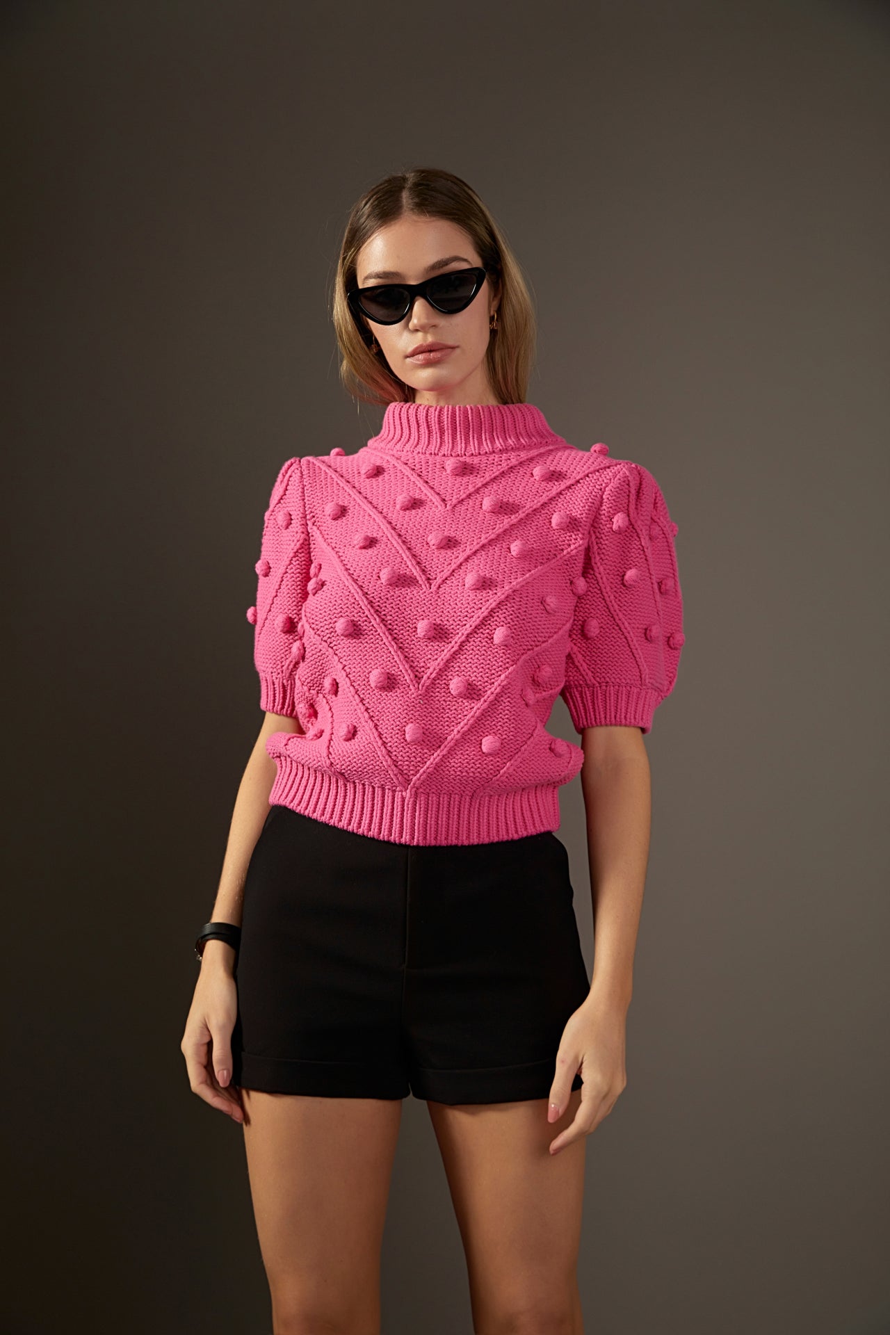 English Factory - Pom Pom Puff Sleeve Sweater